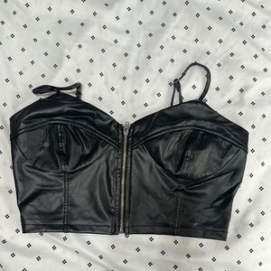 Chic Black Faux Leather Bustier